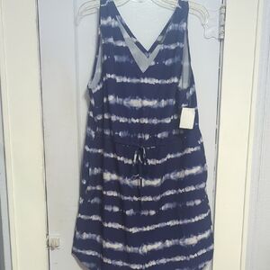 Blue and White Tie-Dye Sleeveless Dress